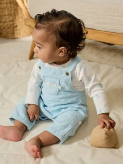 Blauw met beren - Corduroy bretelbroeken en Bodysuit set (0mnd-2jr)