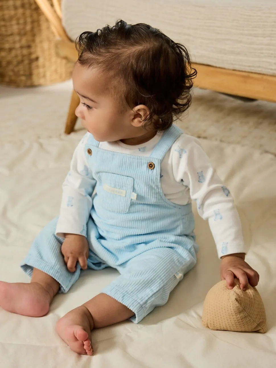 Blauw met beren - Corduroy bretelbroeken en Bodysuit set (0mnd-2jr)