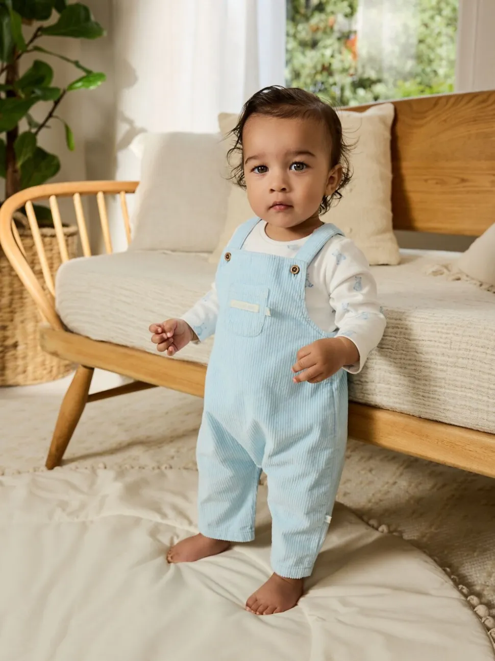 Blauw met beren - Corduroy bretelbroeken en Bodysuit set (0mnd-2jr)