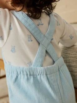 Blauw met beren - Corduroy bretelbroeken en Bodysuit set (0mnd-2jr)