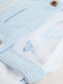 Blauw met beren - Corduroy bretelbroeken en Bodysuit set (0mnd-2jr)
