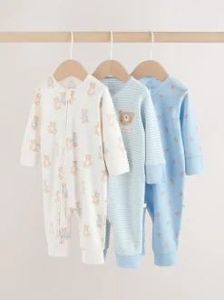 Blauw met beren - Verpakking van 3 babyslaappakjes met tweewegrits (0 mnd - 3 jr)