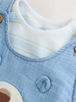 Blauw met beren - Woven Dungarees and Bodysuit Baby Set (0mths-2yrs)