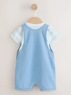 Blauw met beren - Woven Dungarees and Bodysuit Baby Set (0mths-2yrs)