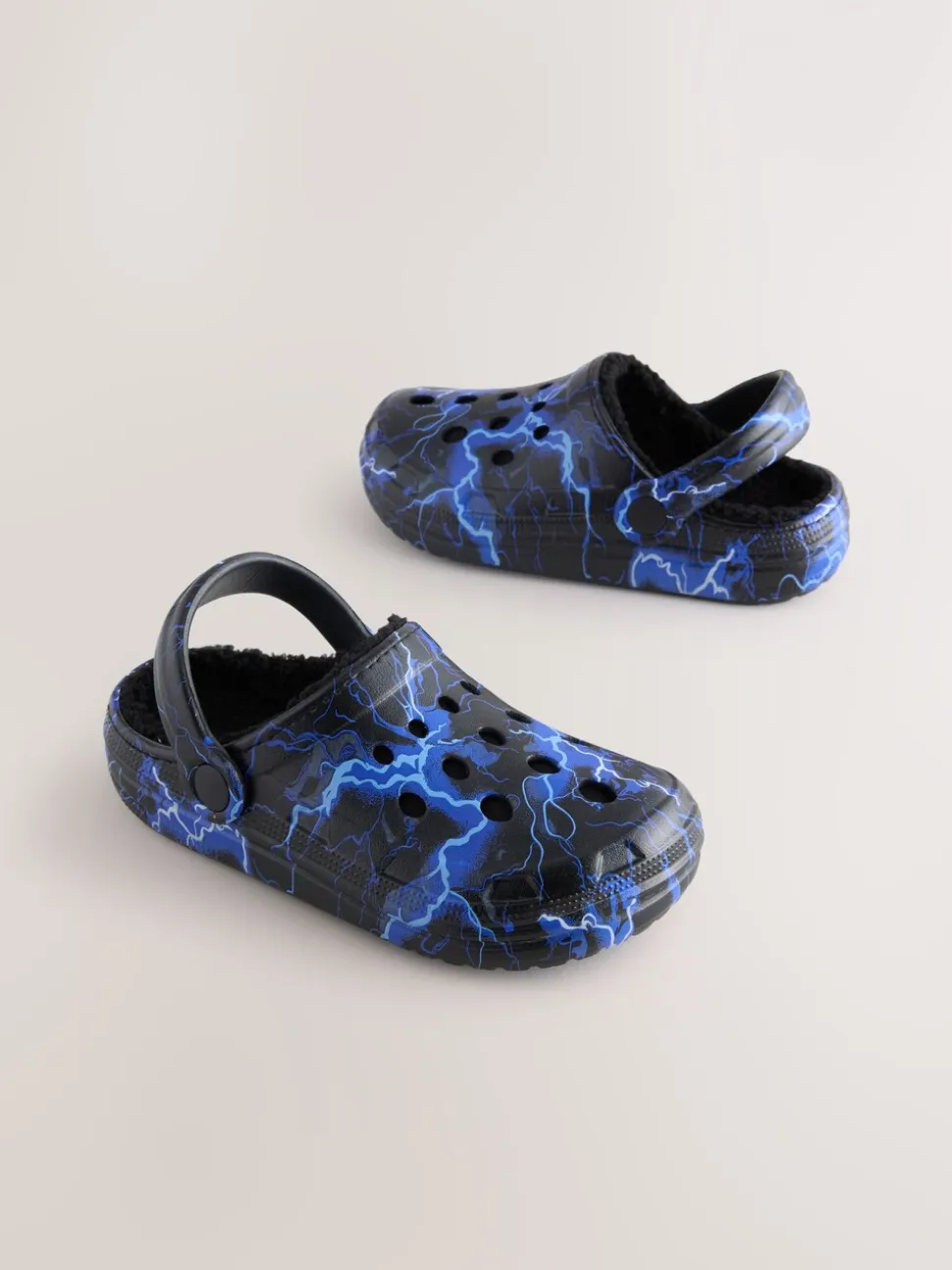 Blauw met bliksem - Warme gevoerde pantoffelklompen