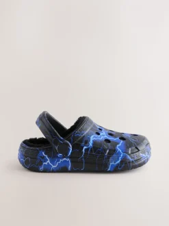 Blauw met bliksem - Warme gevoerde pantoffelklompen