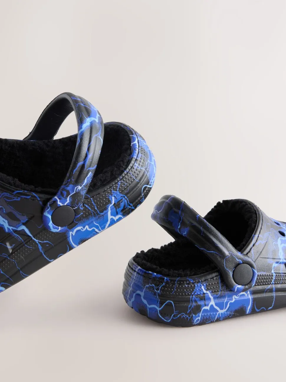 Blauw met bliksem - Warme gevoerde pantoffelklompen
