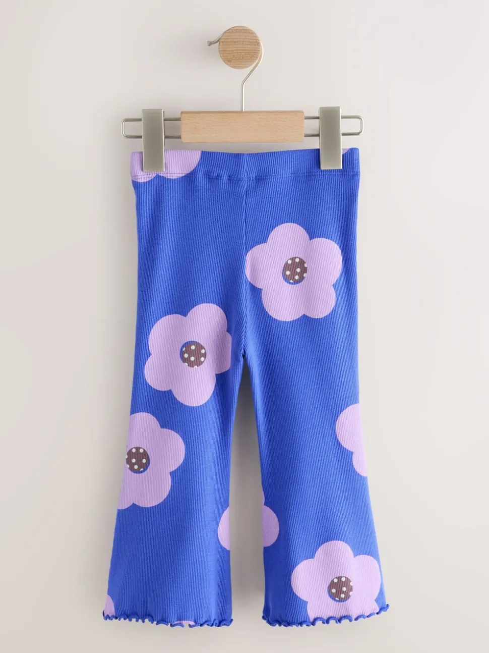 Blauw met bloemen - Geribbelde flare legging (3 mnd-7 jr)