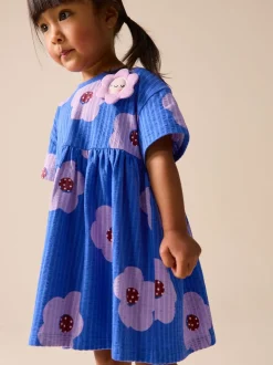 Blauw met bloemen - Jersey Dress (3mths-7yrs)