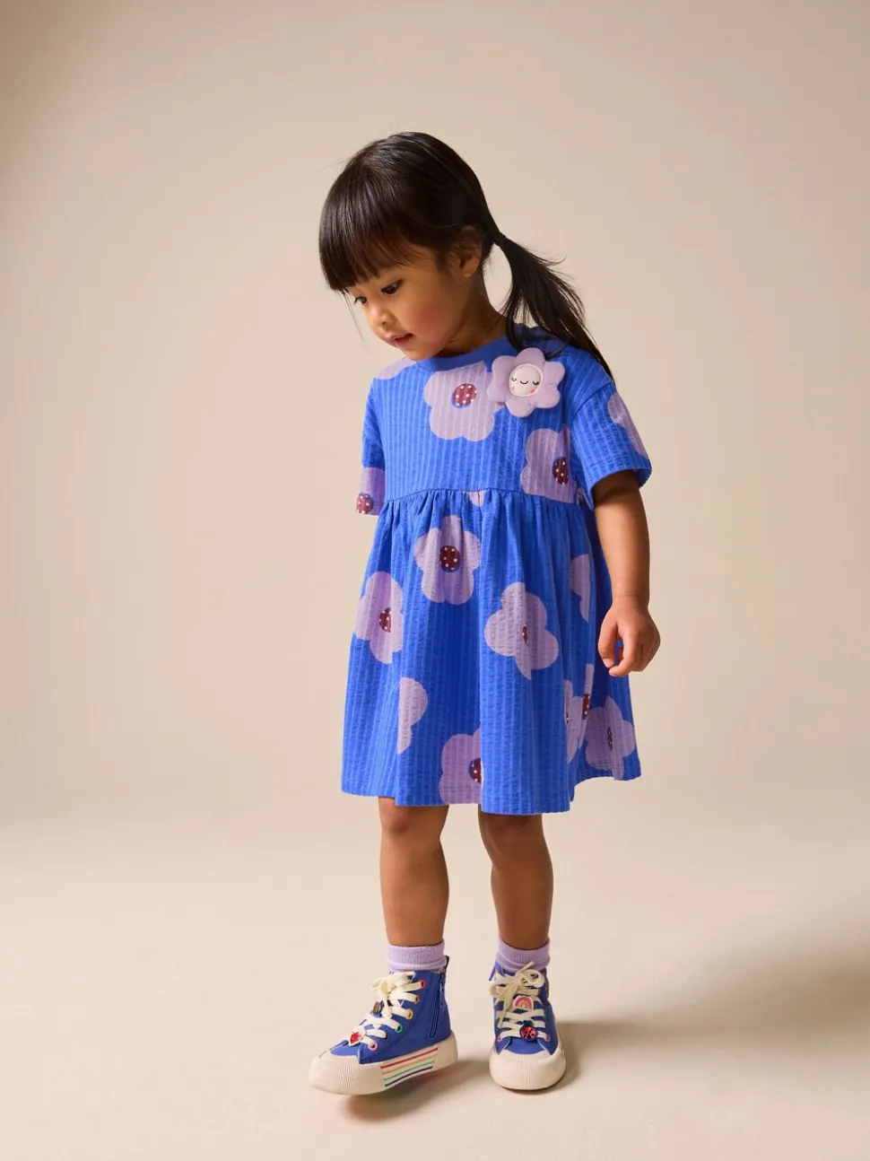Blauw met bloemen - Jersey Dress (3mths-7yrs)