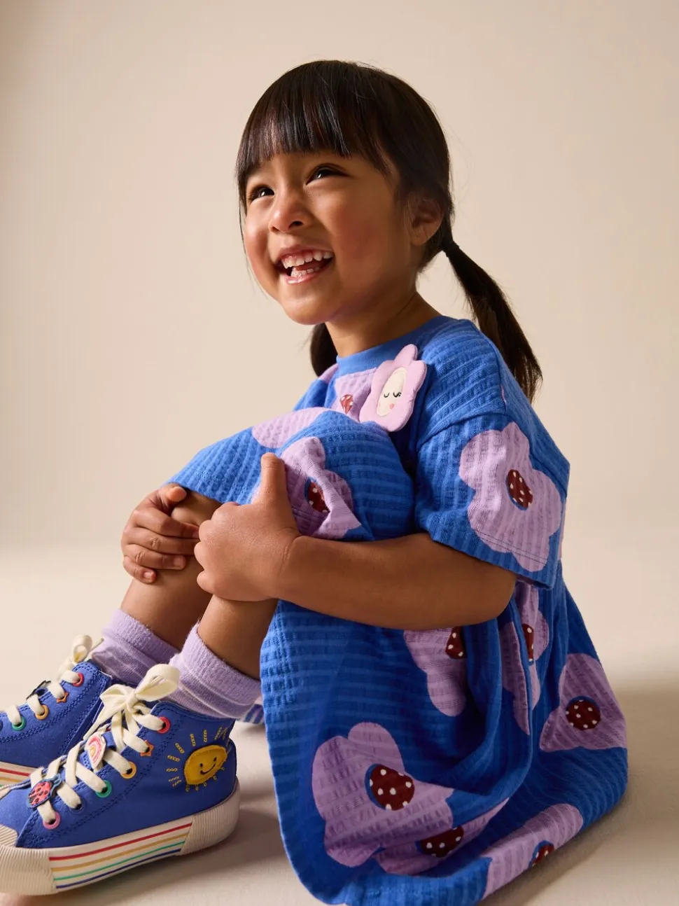 Blauw met bloemen - Jersey Dress (3mths-7yrs)