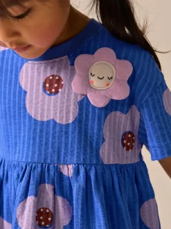Blauw met bloemen - Jersey Dress (3mths-7yrs)
