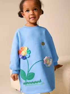 Blauw met bloemen - Relaxte sweaterjurk (3mnd-7jr)