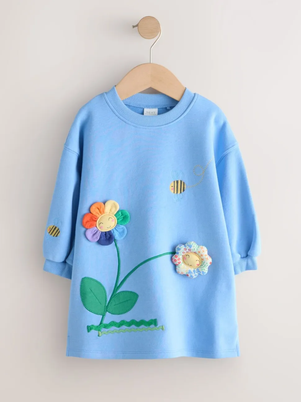 Blauw met bloemen - Relaxte sweaterjurk (3mnd-7jr)