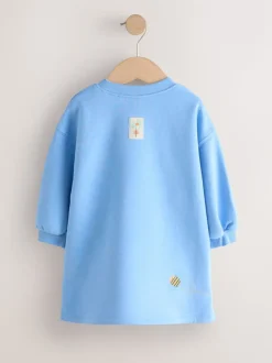 Blauw met bloemen - Relaxte sweaterjurk (3mnd-7jr)