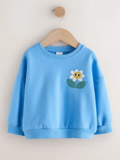 Blauw met bloemen - Sweatshirt met ronde hals (3 mnd-7 jr)