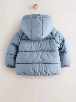 Blauw met capuchon - Baby pufferjack (0mnd -2jr)