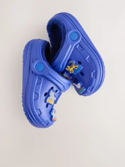 Blauw met dierenprint - Warme gevoerde pantoffelklompen