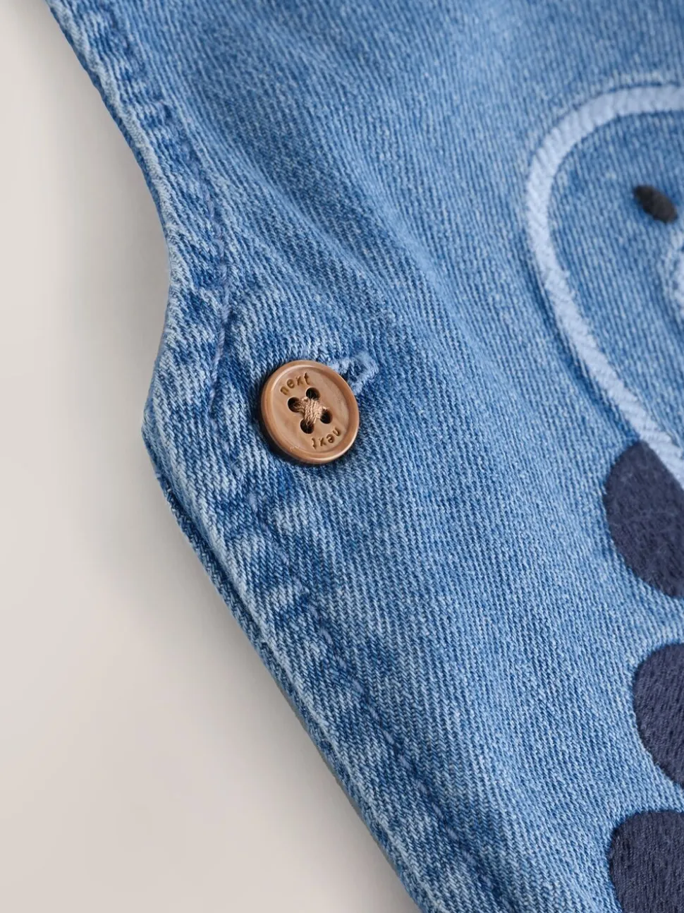Blauw met dinosaurus - Babyset van denim bretelbroeken en bodysuit (0 mnd - 2 jr)