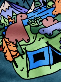 Blauw met dinosaurus - Jersey sweatshirt met ronde hals en print op de rug (3mnd -7jr)
