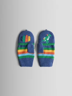 Blauw met dinosaurus - JoJo Maman Bébé - Wanten met fleecevoering