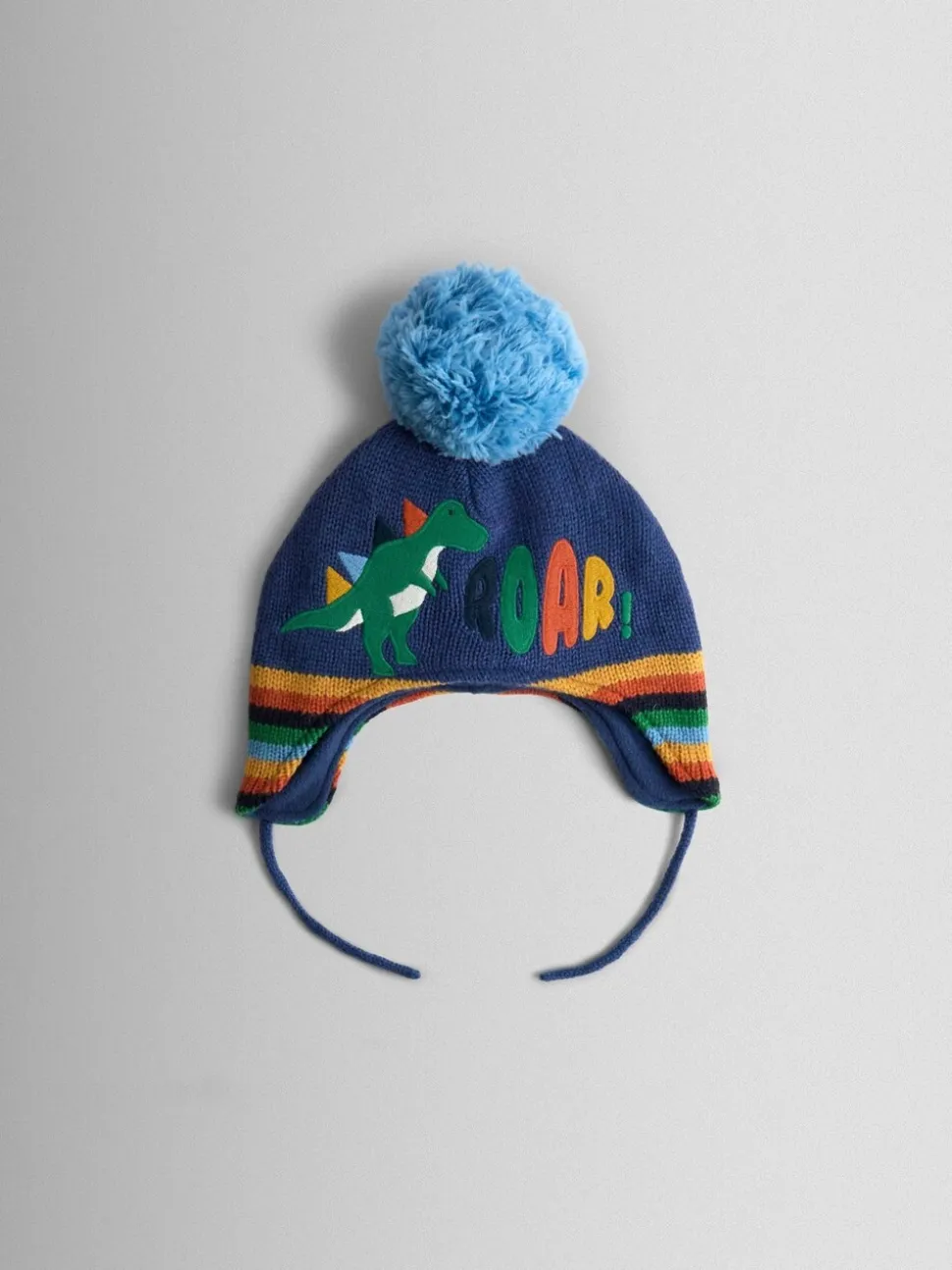 Blauw met dinosaurus - JoJo Maman Bébé Cosy Pom Pom Rib Hat