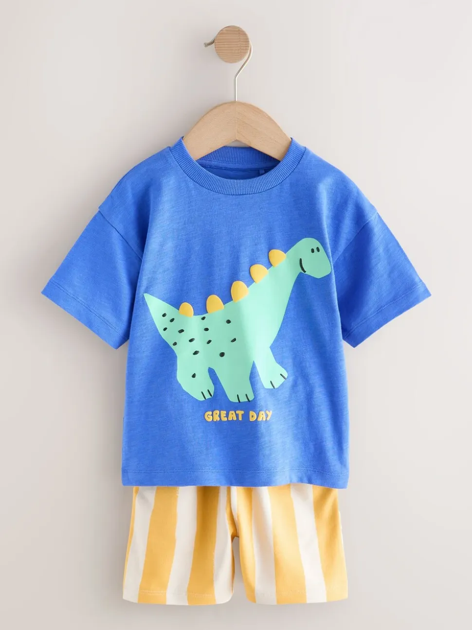 Blauw met dinosaurus - Set van T-shirt met korte mouwen en short (3 mnd-7 jr)