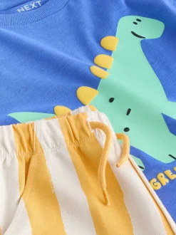 Blauw met dinosaurus - Set van T-shirt met korte mouwen en short (3 mnd-7 jr)