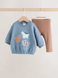 Blauw met dinosaurus - Set met baby-sweatshirt en legging (0mnd-3jr)