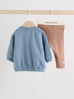 Blauw met dinosaurus - Set met baby-sweatshirt en legging (0mnd-3jr)
