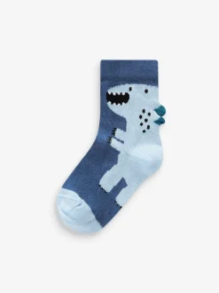 Blauw met dinosaurus - Verpakking van 7 paar sokken met hoog aandeel katoen
