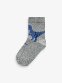 Blauw met dinosaurus - Verpakking van 7 paar sokken met hoog aandeel katoen