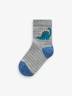 Blauw met dinosaurus - Verpakking van 7 paar sokken met hoog aandeel katoen