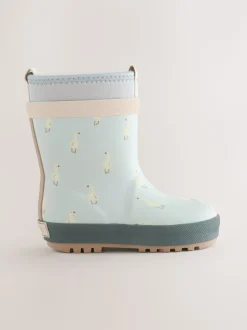 Blauw met eend - Neoprene Lined Cuff Wellies