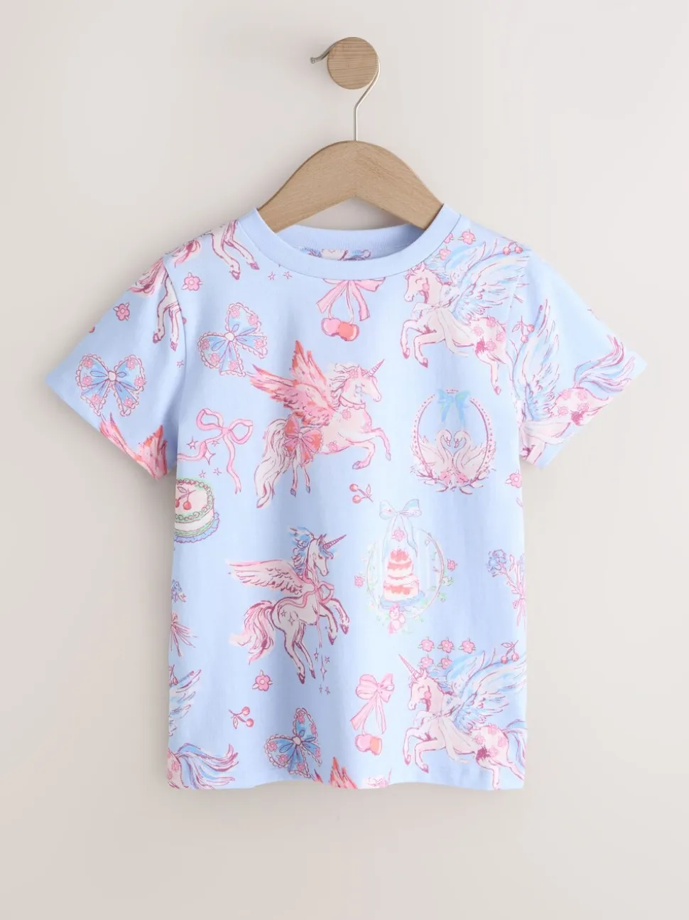 Blauw met eenhoornprint - T-shirt (3-16 jr)