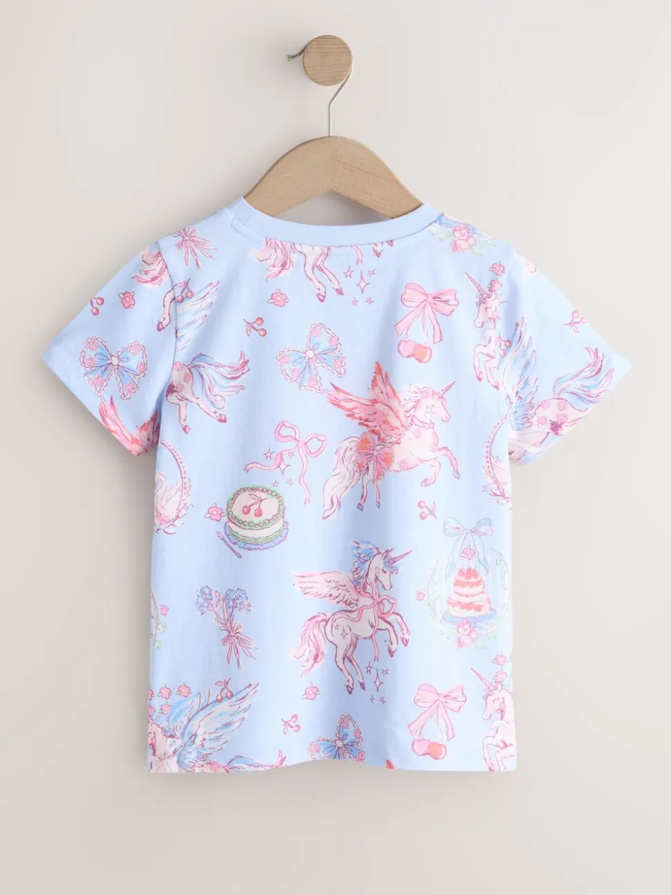 Blauw met eenhoornprint - T-shirt (3-16 jr)