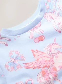 Blauw met eenhoornprint - T-shirt (3-16 jr)