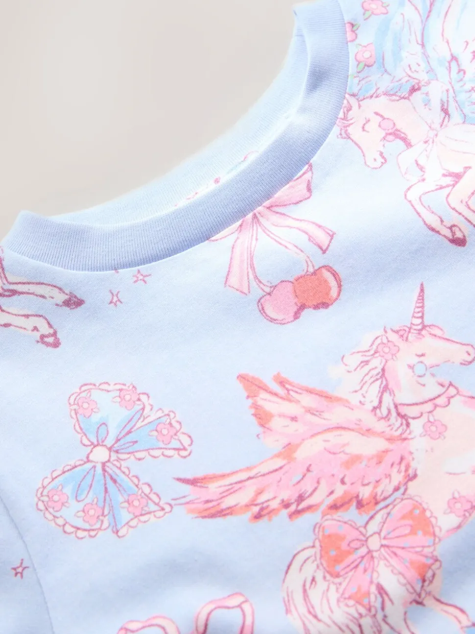 Blauw met eenhoornprint - T-shirt (3-16 jr)