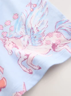 Blauw met eenhoornprint - T-shirt (3-16 jr)