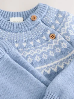 Blauw met fairislemotief - Set van gebreide top en legging (0mnd -2jr)