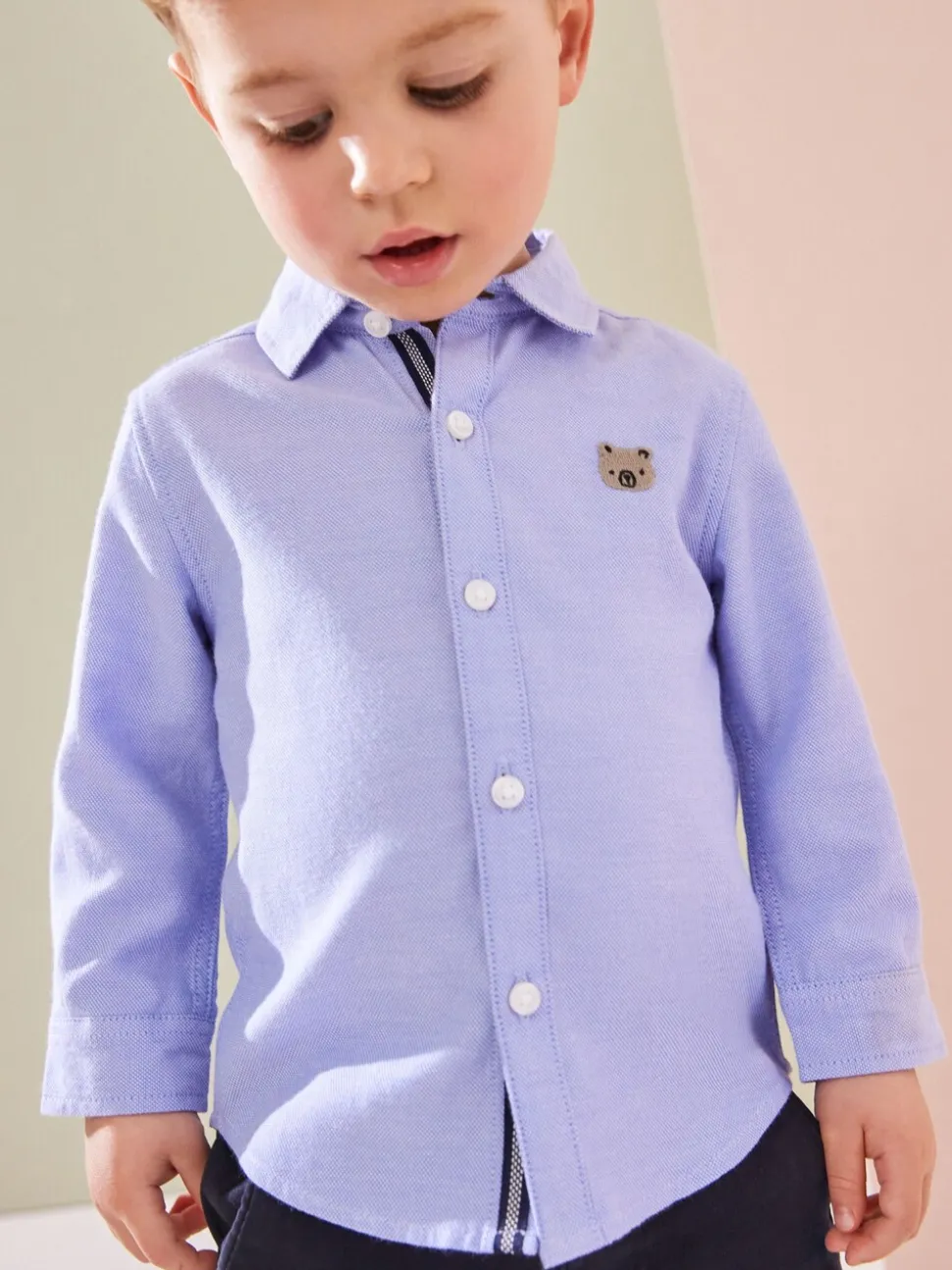Blauw met figuurtjes - Oxford-overhemd met lange mouwen (3 mnd-7 jr)