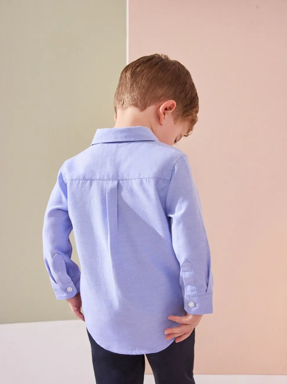 Blauw met figuurtjes - Oxford-overhemd met lange mouwen (3 mnd-7 jr)
