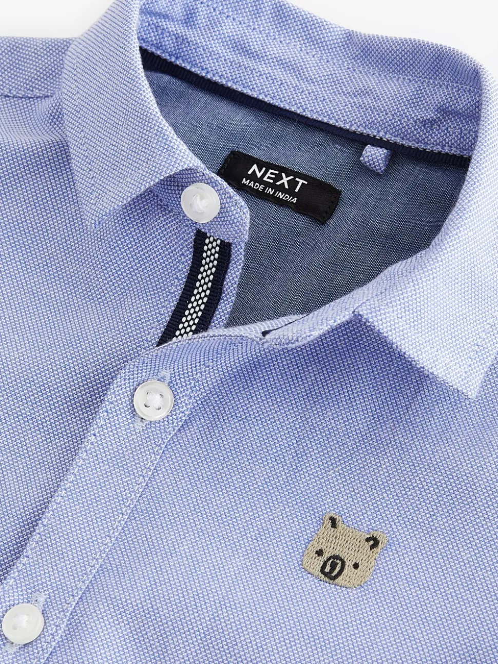Blauw met figuurtjes - Oxford-overhemd met lange mouwen (3 mnd-7 jr)