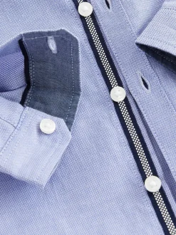 Blauw met figuurtjes - Oxford-overhemd met lange mouwen (3 mnd-7 jr)