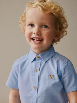 Blauw met figuurtjes - Oxford-overhemd met lange mouwen (3 mnd-7 jr)