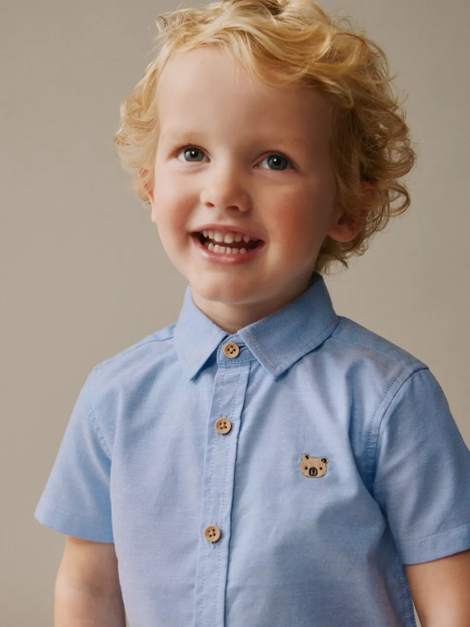Blauw met figuurtjes - Oxford-overhemd met lange mouwen (3 mnd-7 jr)