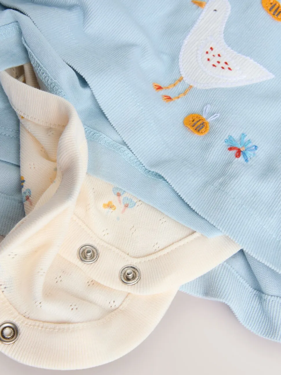 Blauw met figuurtjes - Set van corduroy pinafore, bodysuit met lange mouwen en maillot voor baby's (0mnd-2jr)