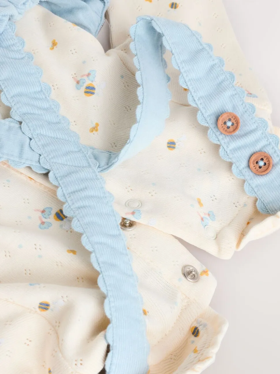 Blauw met figuurtjes - Set van corduroy pinafore, bodysuit met lange mouwen en maillot voor baby's (0mnd-2jr)