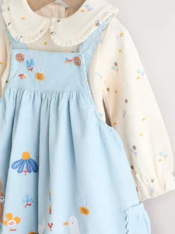 Blauw met figuurtjes - Set van corduroy pinafore, bodysuit met lange mouwen en maillot voor baby's (0mnd-2jr)