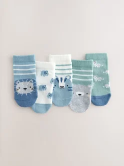 Blauw met figuurtjes - Verpakking van 5 paar babysokken (0 mnd-2 jr)